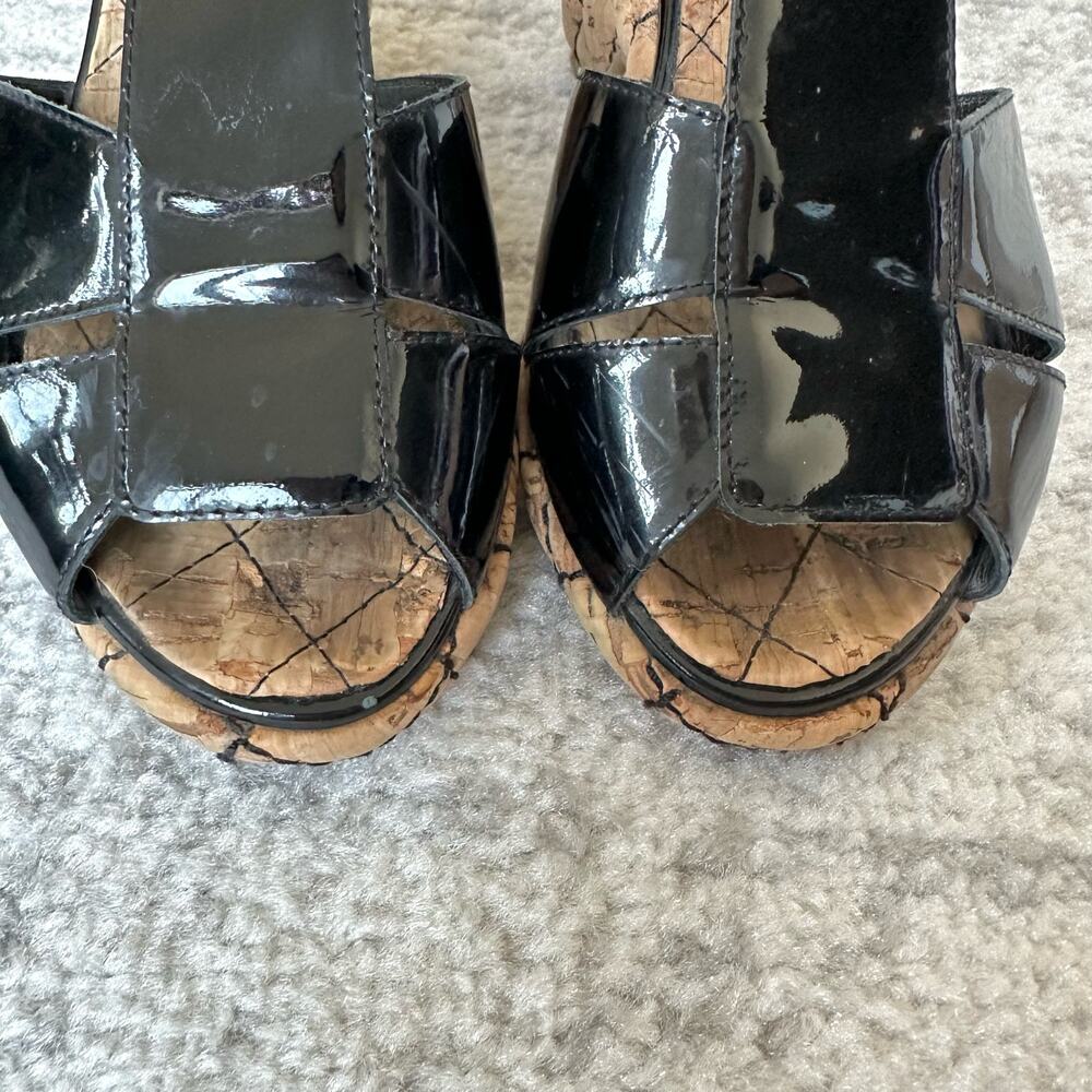 CHANEL Patent Leather T-Strap Quilted Cork Platform Block Heel Sandal Size US 6 - Picture 14 of 14